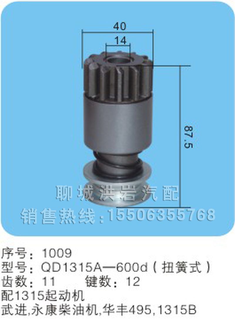 QD1315A-600d（序號1009）,馬達(dá)齒輪,聊城市洪巖汽車電器有限公司