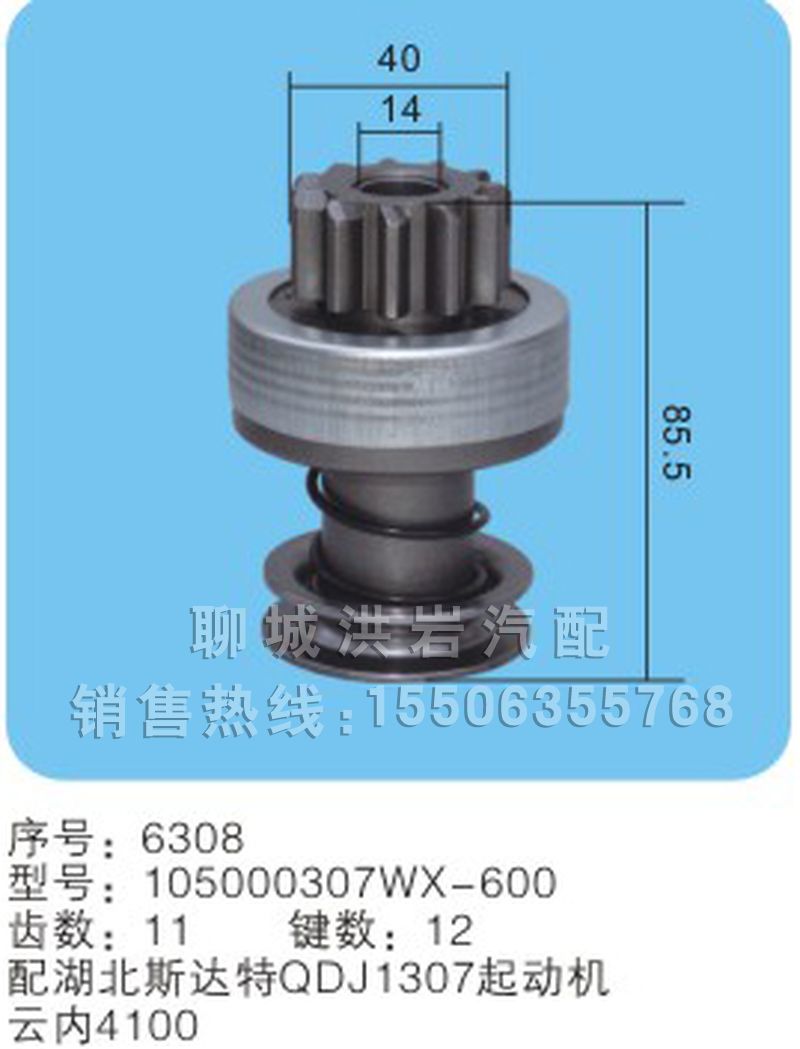 105000307WX-600 序號(hào)6308,馬達(dá)齒輪,聊城市洪巖汽車電器有限公司