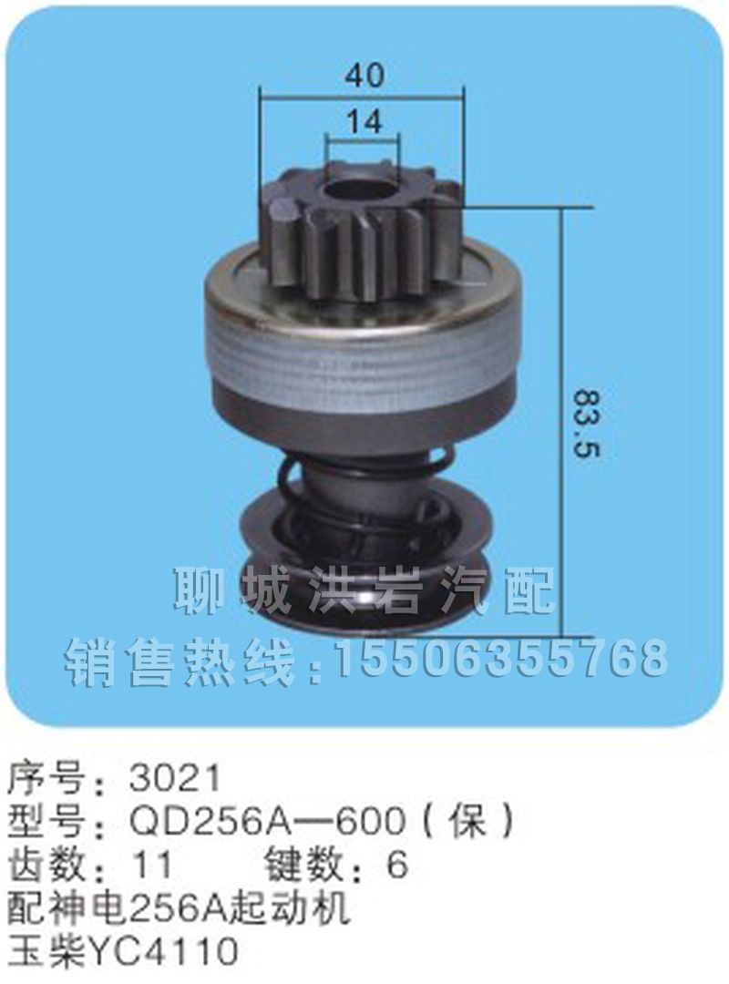 QD256A-600（保）序號3021,馬達齒輪,聊城市洪巖汽車電器有限公司