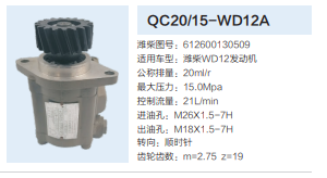 濰柴WD12發(fā)動機齒輪泵轉(zhuǎn)向泵助力泵液壓油泵/QC20/15-WD12A