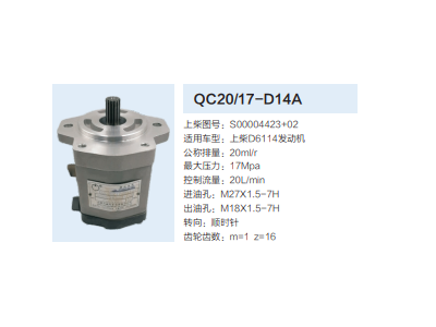 QC20/17-D14A,齒輪泵,濟(jì)南泉達(dá)汽配有限公司