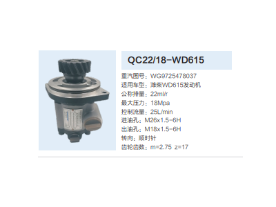 QC22/18-WD615,轉(zhuǎn)向助力泵,濟(jì)南泉達(dá)汽配有限公司