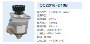 重汽豪威碼頭車齒輪泵助力泵液壓泵動力轉(zhuǎn)向泵/QC22/18-D10B