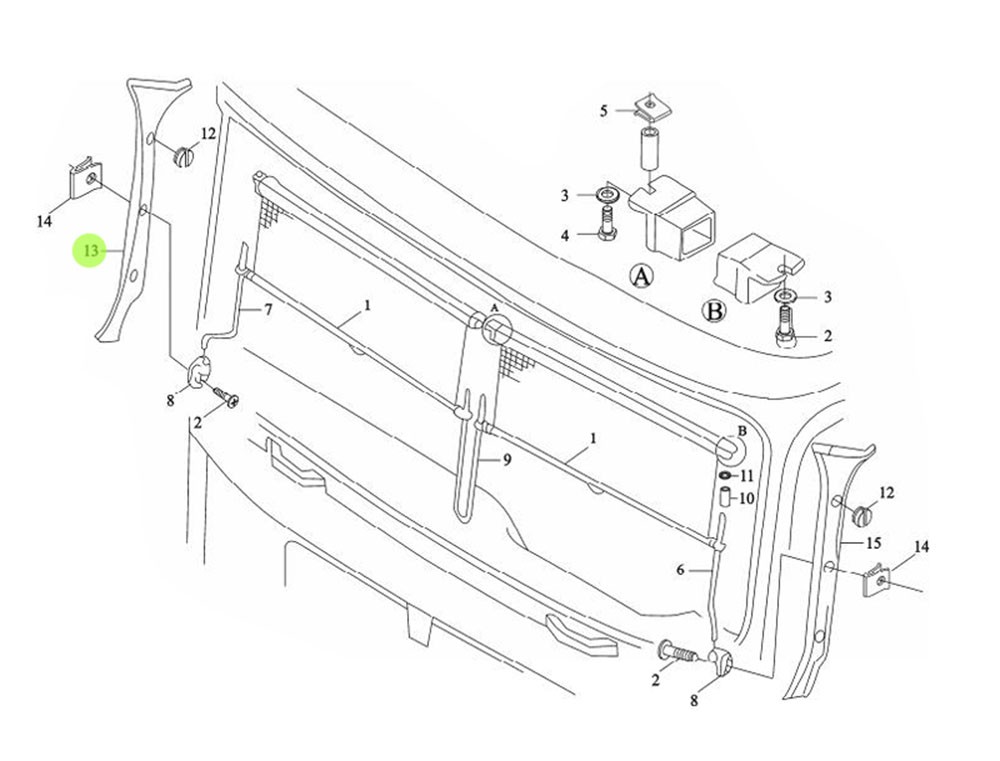 DZ13241782020  右A立柱護(hù)板總成,Right A column guard panel assembly,濟(jì)南向前汽車配件有限公司